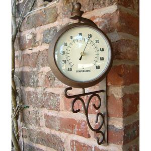 Rustic Garden Clock & Thermometer - 18cm x 39cm