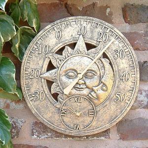 Garden Clock & Thermometer - Sun & Moon Design 30cm