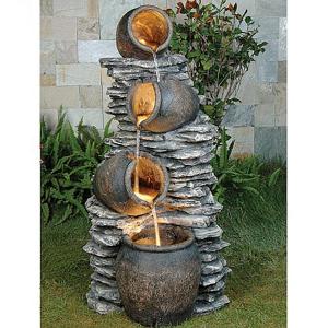 Slate Spilling Urns with Lights