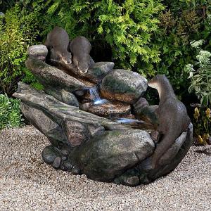 LED Curious Otters at the Brook Water Feature