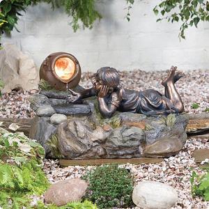 Daydreaming Girl with Lights Water Feature