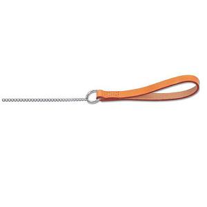 Tan Leather Handle Chain Lead - Various Sizes