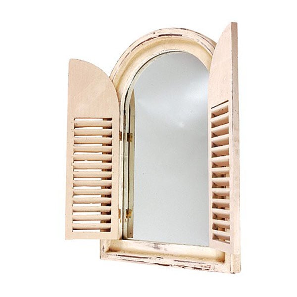 Outdoor Garden Mirror - Antique White with Shutters