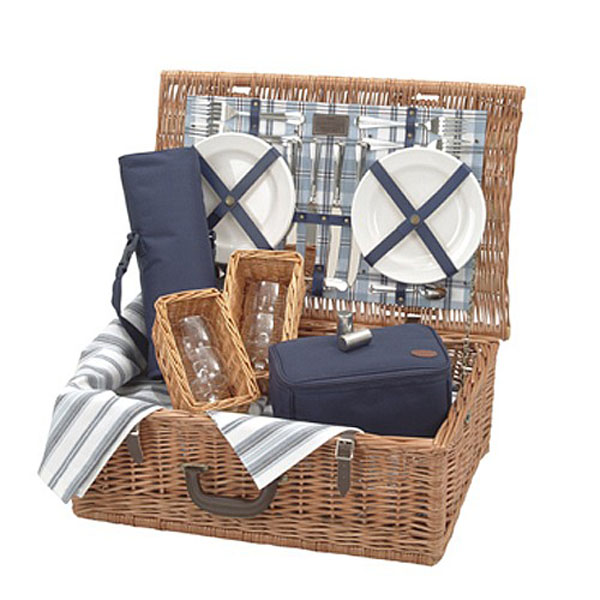 Luxury 'Chambray' Wicker Picnic Basket for 4