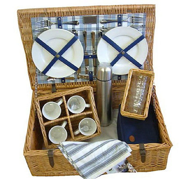 Luxury 'Chambray' Wicker Picnic Basket for 6