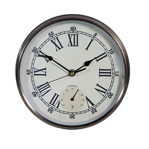 Bronze Plated Clock & Thermometer