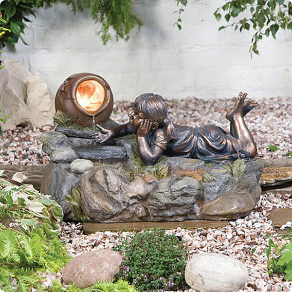 Daydreaming Girl with Lights Water Feature