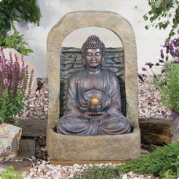 Buddha & Lotus Flower with Lights Water Feature