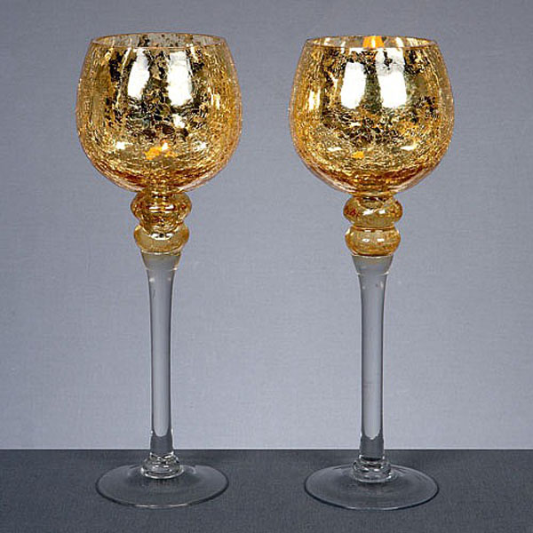 Gold Crackle Wine Glass Candle Holder Set Candle Holders bs