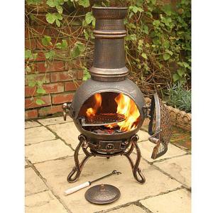 Medium Chimenea with BBQ Grill - Bronze