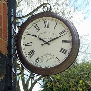 Outside In Double Sided Greenwich Station Clock & Thermometer
