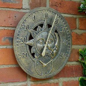Outside In Sun & Moon Wall Thermometer & Clock