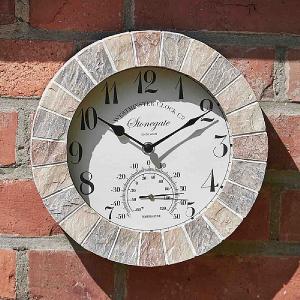 Outside In Stonegate Sandstone Wall Clock & Thermometer