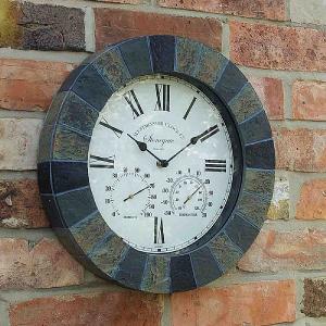 Outside In Stonegate Wall Clock & Thermometer 14'' Slate