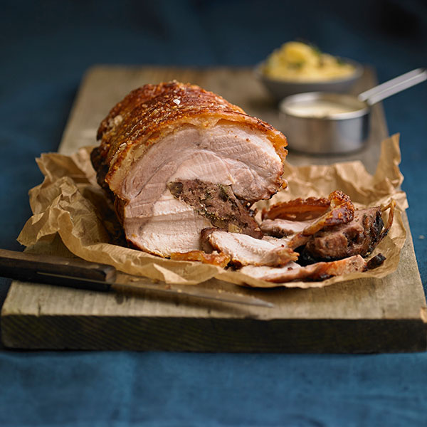 Apple & Calvados Stuffed Roast Pork with Crackling