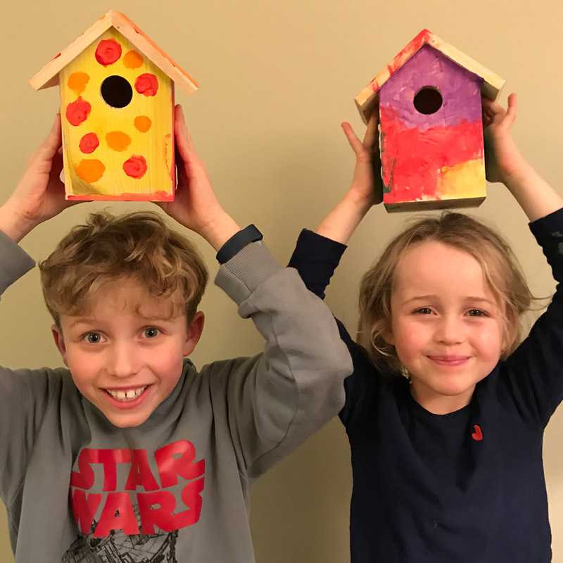 Children's nest box painting activity at Webbs