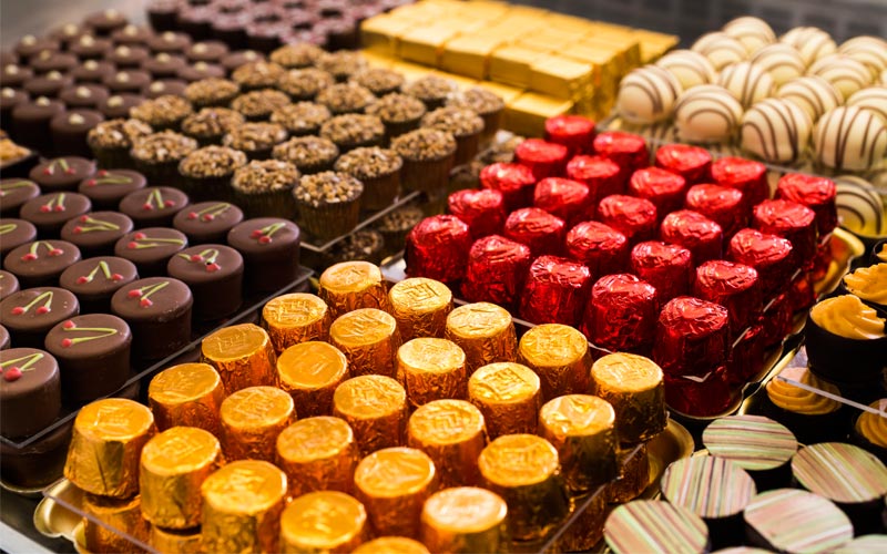 Delicious Belgium chocolates on our food counter at Webbs