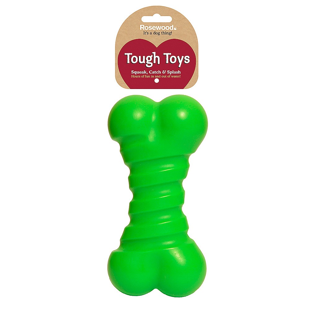 green squeaky dog bone
