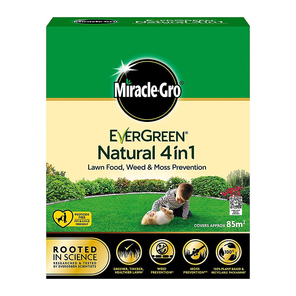 Miracle Gro Natural 4 in 1 Lawn Food Weed and Moss Prevention 85m2