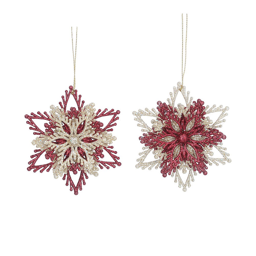Gisela Graham Felt Red Snowflake Star Buttons Hanging Christmas Tree Decoration 