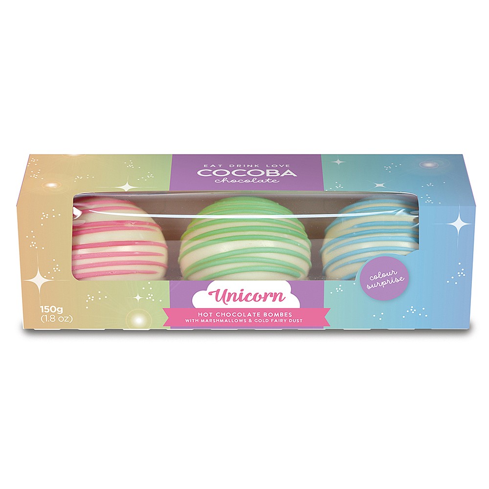 Cocoba Unicorn Hot Choc Bombes 3 Pack 150g Tea Coffee Webbs