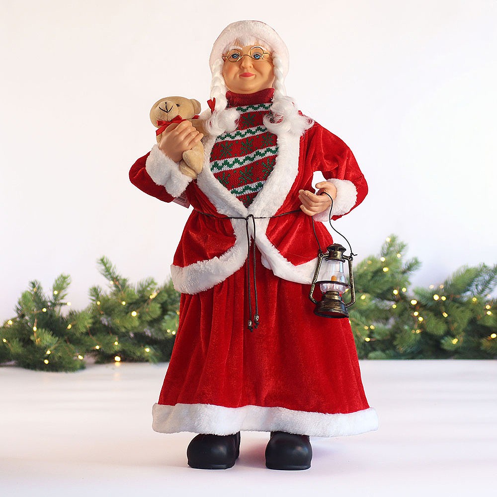 Standing Mrs Claus with Bear (60cm) - Red | Christmas Ornaments