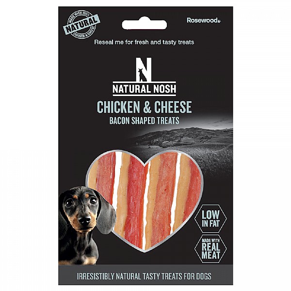 Rosewood Natural Nosh Chicken & Cheese Bacon Shaped Treats 10 Pack 100g