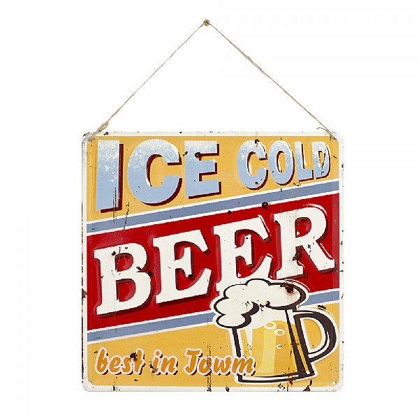 La Hacienda Ice Cold Beer Embossed Metal Sign