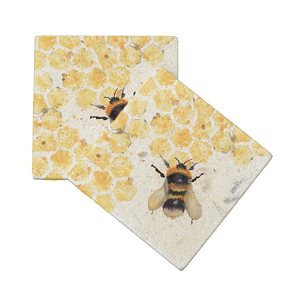 Kate of Kensington Honeycomb Bees Marble Coasters (Set of 2)
