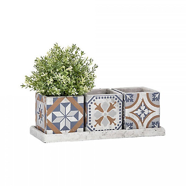 Fallen Fruits Portuguese Tiled 3 Square Pots with Tray
