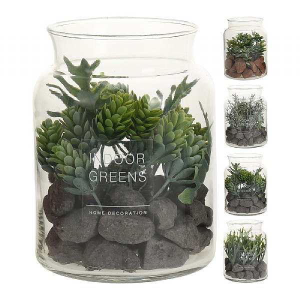 Artificial Plant Terrarium 16cm (Assorted Designs)