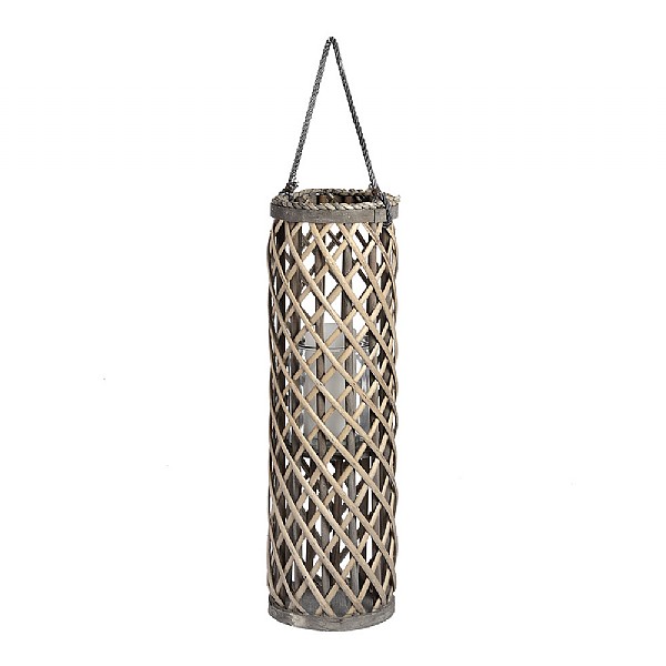 Medium Wicker Lantern with Glass Hurricane