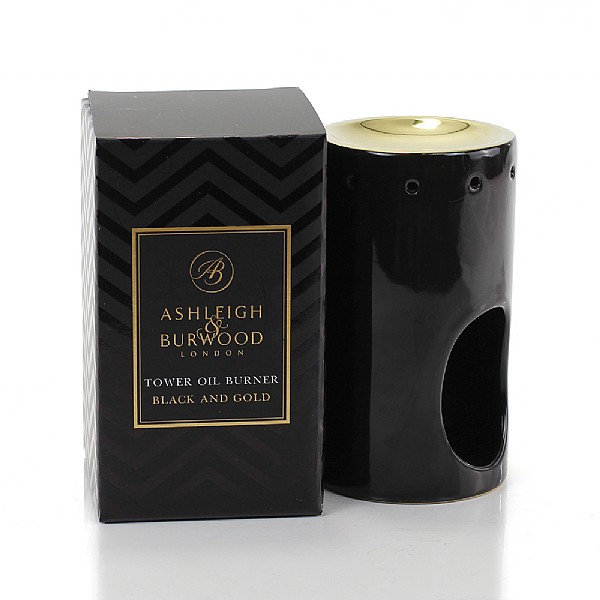 Ashleigh & Burwood Black & Gold Tower Oil Burner