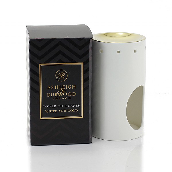 Ashleigh & Burwood White & Gold Tower Oil Burner