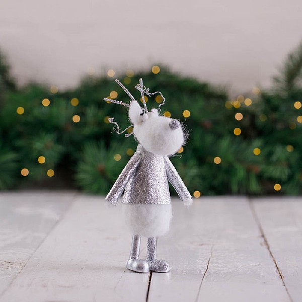 White Reindeer in Silver Jumper Tree Decoration