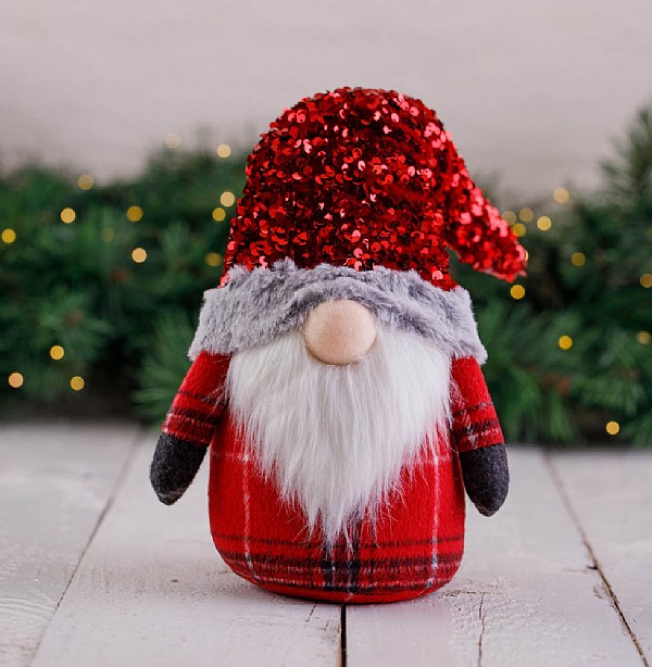 Medium Red Sequin & Tartan Gnome Decoration