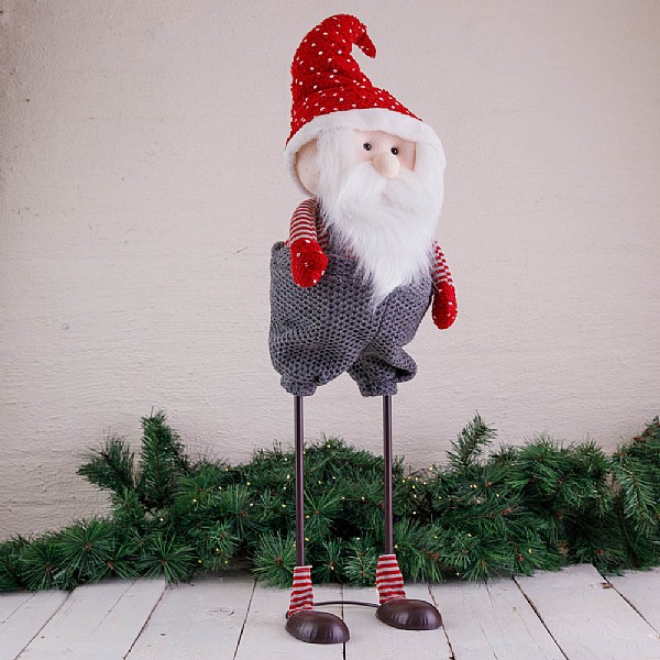 Tall Grey & Red Standing Santa