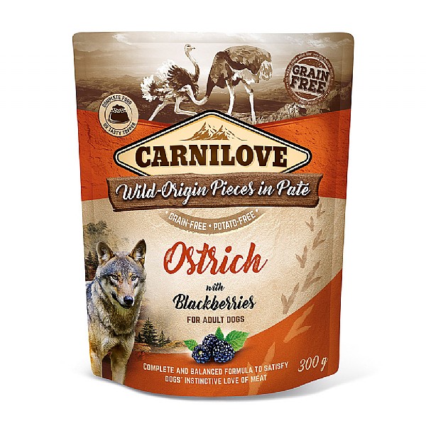 Carnilove Ostrich with Blueberries Pouch Wet Dog Food - Adult (300g)