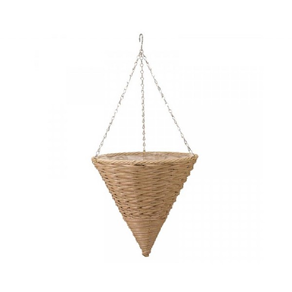 14" Mocha Faux Rattan Cone Hanging Basket
