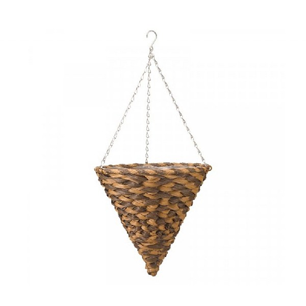 14" Earth Braid Faux Rattan Cone Hanging Basket