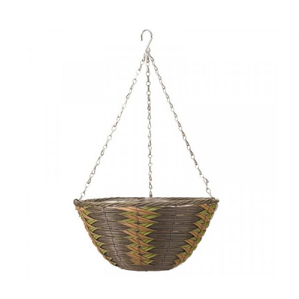 14” Safari Faux Rattan Hanging Basket