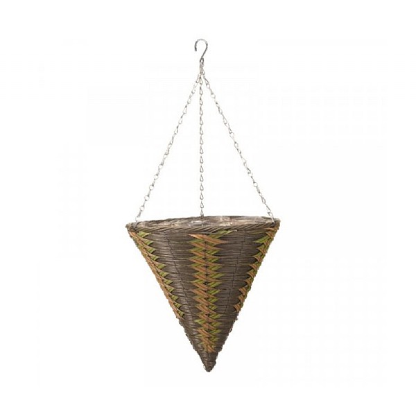 14” Safari Faux Rattan Cone Hanging Basket
