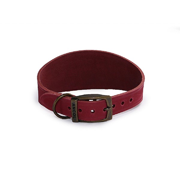 Ancol Timberwolf Greyhound Leather Collar 34-43cm Raspberry