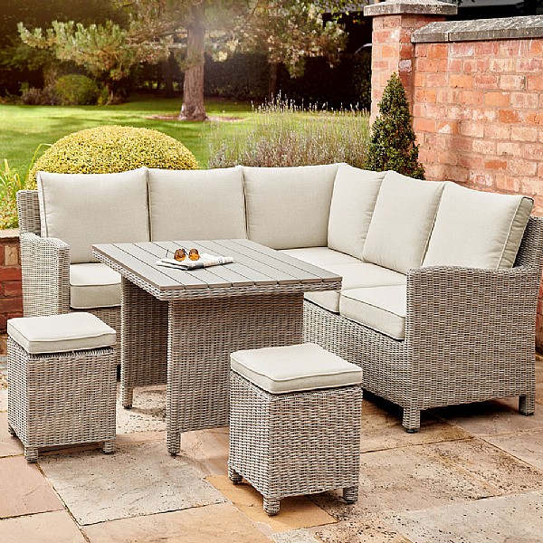 Kettler Palma Mini Casual Dining Corner Sofa Set - Oyster with Slat Top Table