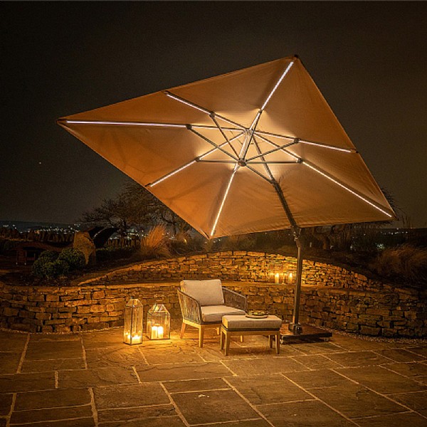 Pacific Lifestyle Glow Challenger T2 3m Square Taupe Parasol