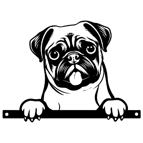 Metal Pug Peeking Dog Silhouette