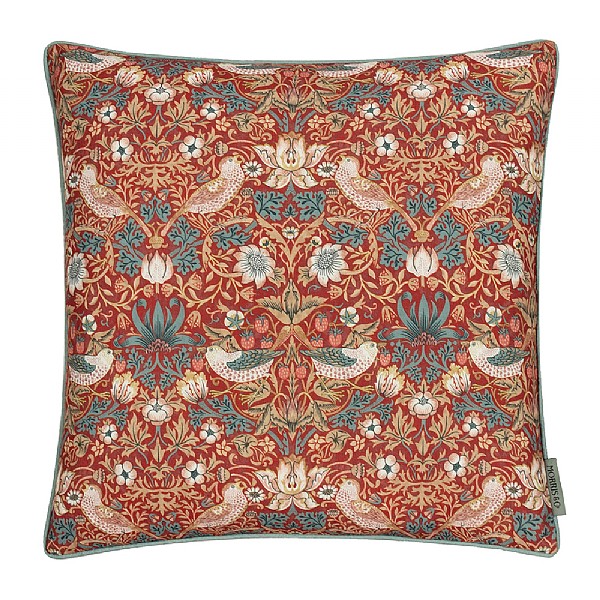 Morris & Co Strawberry Thief Piped Outdoor Cushion Berry (50x50cm)