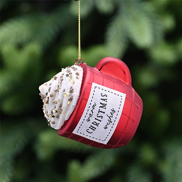 Red Glass Cup Whipped Cream Hanging Decoration (8cm) | Hanging Christmas Tree Decorations | Webbs Garden Centres