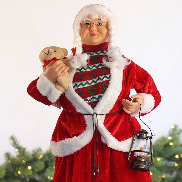 Standing Mrs Claus with Bear (60cm) - Red | Christmas Ornaments Standing Mrs Claus with Bear (60cm) - Red | Christmas Ornaments