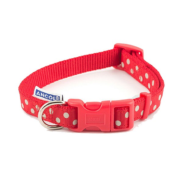 Ancol Nylon Adjustable Red Polka Dot Vintage Collar (20-30cm)